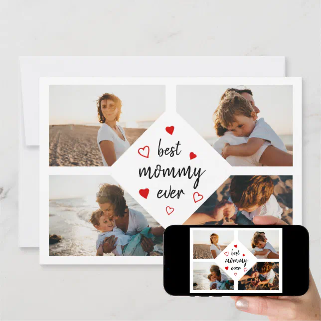 Best Mommy Ever Typography 4 Photos Mother's Day Card | Zazzle