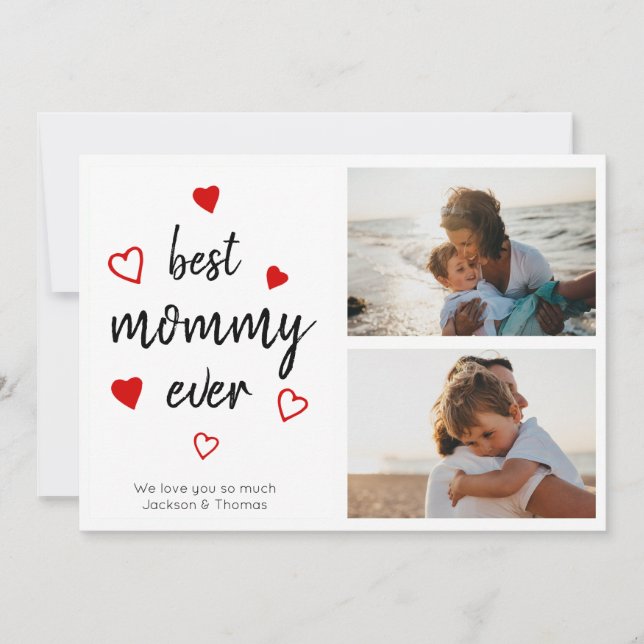 Best Mommy Red Heart Photo Collage Mother's Day Card (Front)