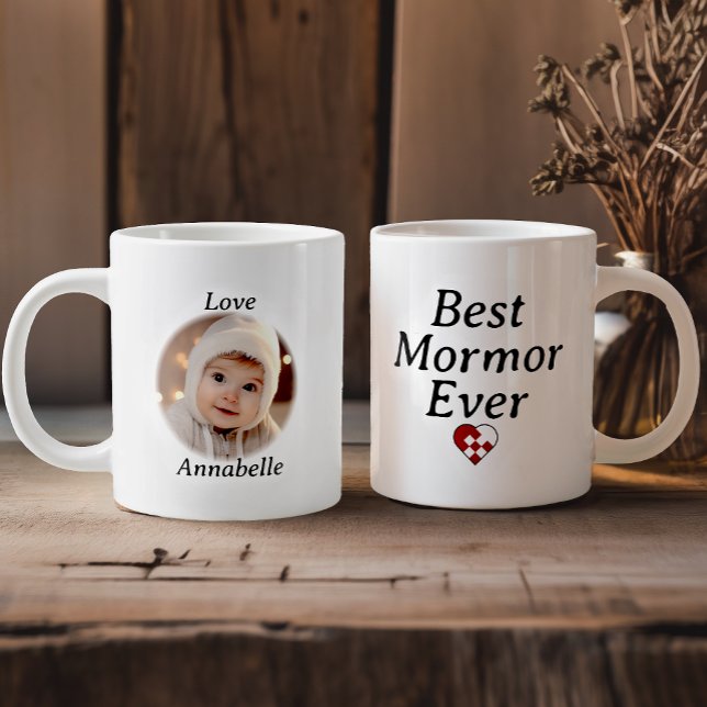 Best Mormor Ever - Personalized Photo Yule Heart Giant Coffee Mug (Creator Uploaded)