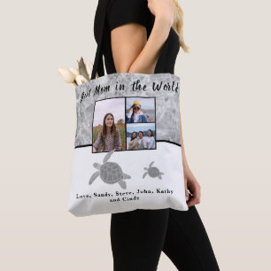 Best Mother 3 Photo Gray Marble Sea Turtles  Tote 
