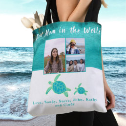 Best Mother 3 Photo Turquoise Teal Sea Turtles Tot Tote Bag