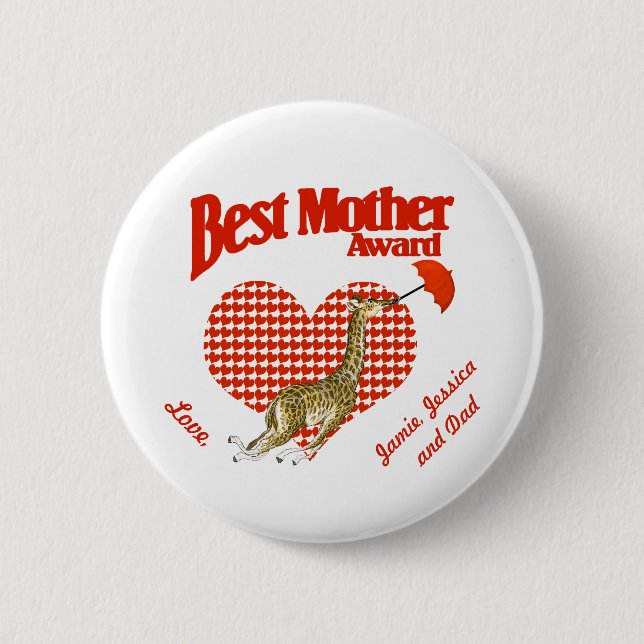 Best Mother Award Keepsake Pinback Button (Front)