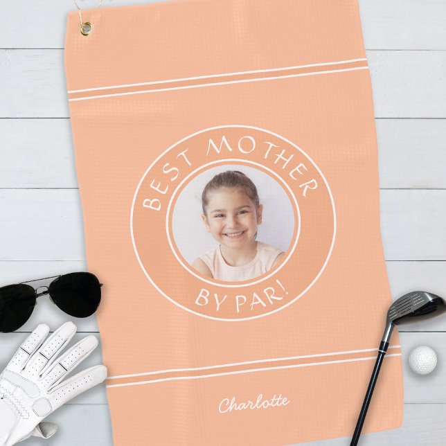 Best Mother By Par Photo Cute Sports Golfer Peach Golf Towel (Best Mother By Par Photo Cute Sports Golfer Peach Golf Towel)