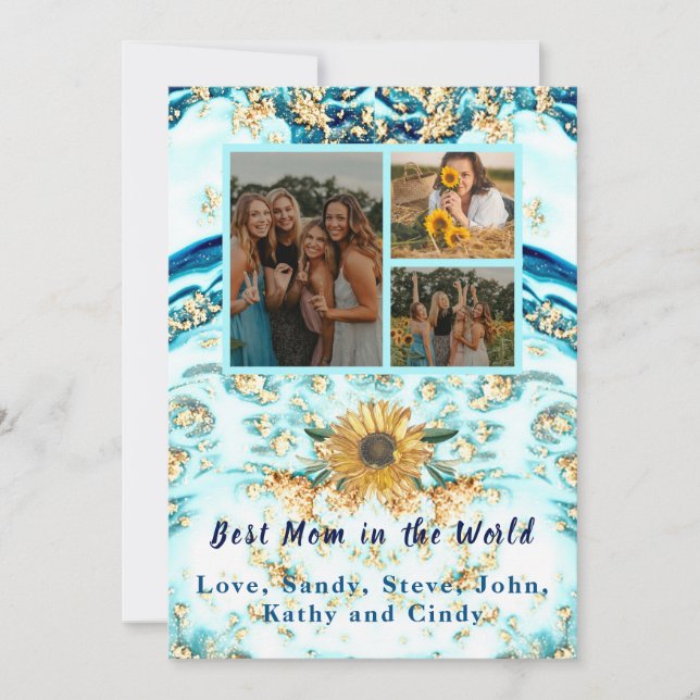 Best Mother Ever  4 Photo Collage Blue Marble Announcement (Front)