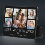 Best Mother Ever 5-Photo Collage Children Custom Plaque<br><div class="desc">Simple and clean design lets your family photos shine on this Best Mother Ever plaque. A large photograph in the center with two smaller photos on either side let you insert your own photos easily. Best Mother Ever is written below in a modern font. Two lines below let you complete...</div>