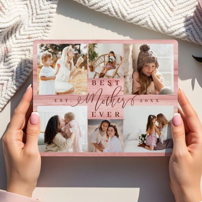 Best Mother Ever Custom Photo Collage Pink Wood Plaque (Best Mother Ever Photo Collage Pink Woodgrain Plaque)