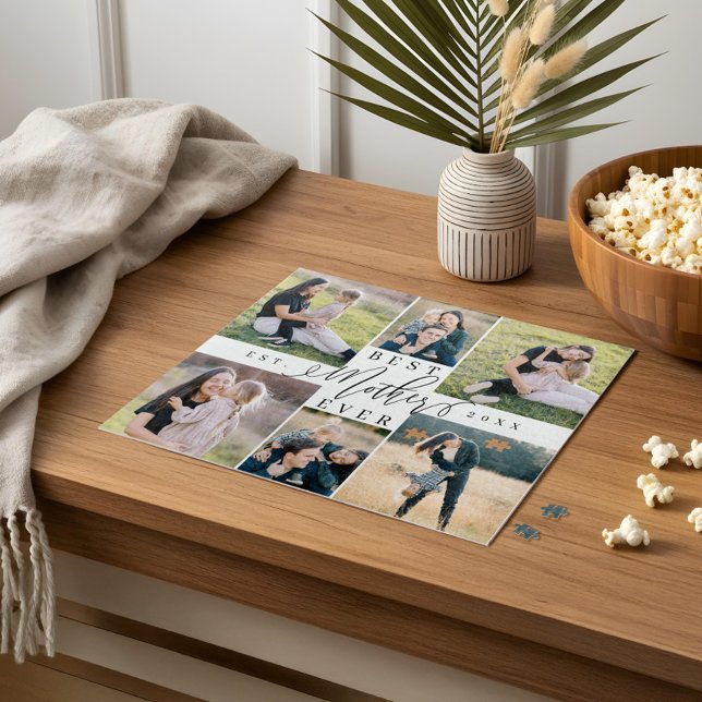 Best Mother Ever Mom Script Photo Collage Jigsaw Puzzle (Best Mother Ever Mom Script Heart Photo Collage Jigsaw Puzzle)