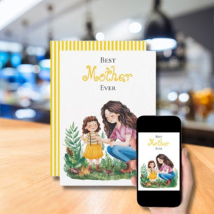 Best Mother Ever Mother Child in Garden Art Design Card