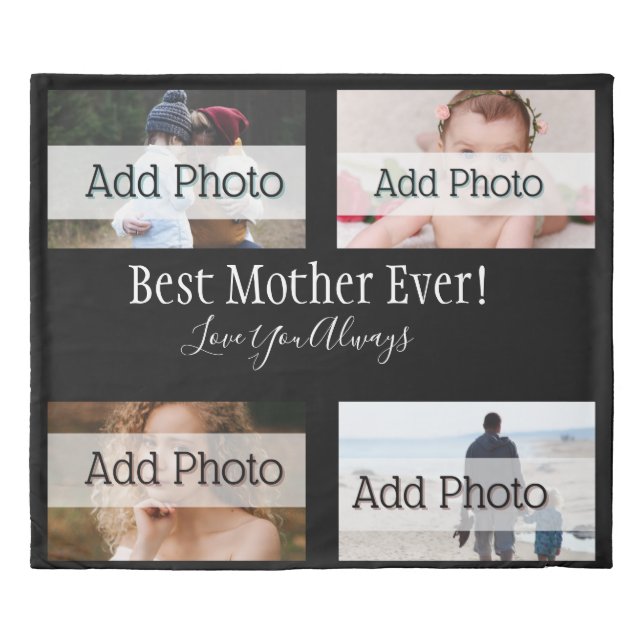 Best Mother Ever Photo Collage White Script Black Duvet Cover (Front)