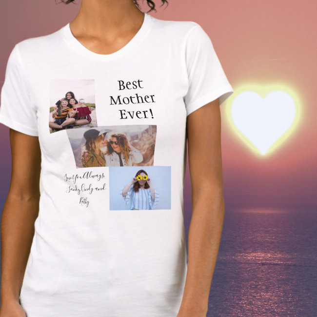 Best Mother Ever Photo Collage White Script Black  T-Shirt