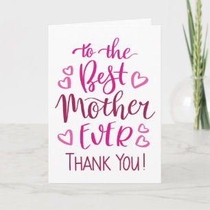 Best Mother Ever Thank you Typography in Pink Card