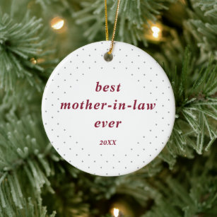 Best Mother-In-Law Ever Personalized Dots Pattern Ceramic Ornament