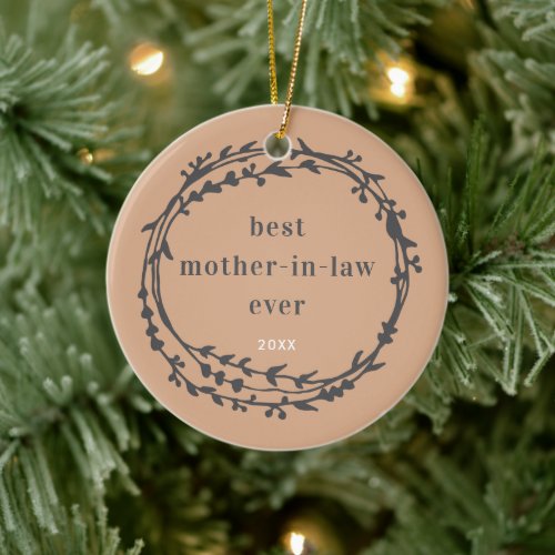 Best Mother_In_Law Ever Personalized Simple Wreath Ceramic Ornament