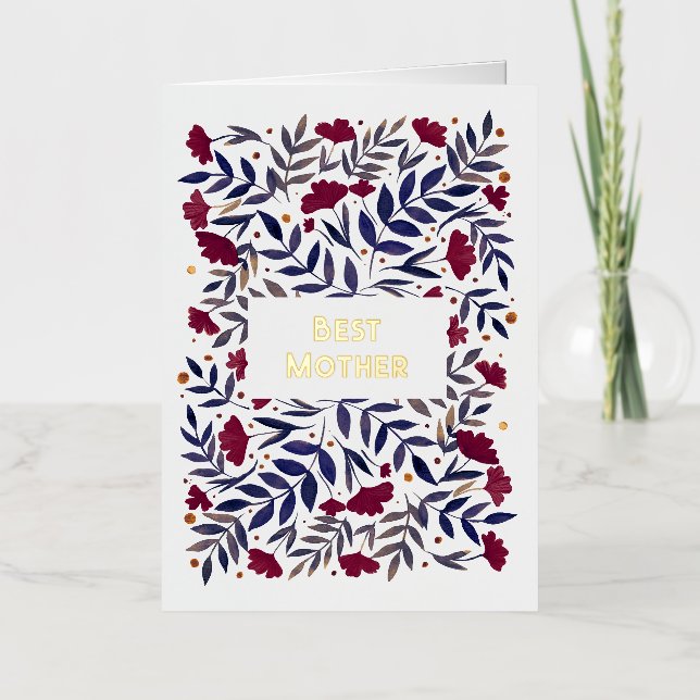 Best Mother Magical burgundy Garden Mother's Day Foil Holiday Card (Front)