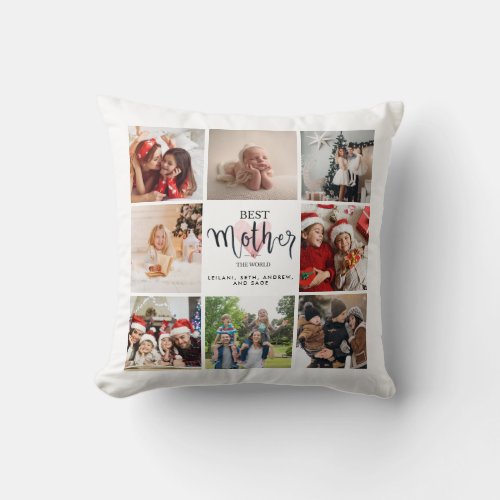 Best Mother Photo Collage Pink Heart Throw Pillow