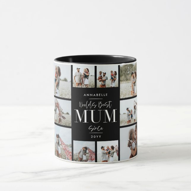 best Mum black modern minimal photo collage Mug (Center)