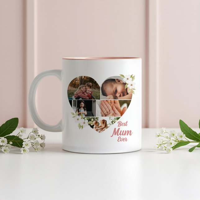 Best Mum Ever Elegant Floral Heart Photo Collage  Two-Tone Coffee Mug (Best Mum Ever Elegant Floral Heart Photo Collage Two-Tone Coffee Mug)