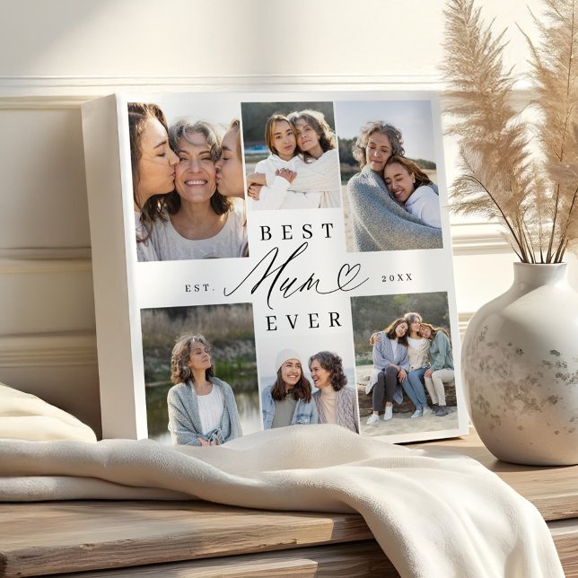 Best Mum Ever Elegant Script Heart Photo Collage Faux Canvas Print (Best Mum Ever Elegant Script Heart Photo Collage Faux Canvas Print)