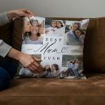Best Mum Ever Elegant Script Heart Photo Collage Throw Pillow<br><div class="desc">Give your mum a gift she'll treasure forever with our best mum ever, mum script photo collage pillow. This memorable gift features a 6-photo collage layout, allowing you to showcase your favorite memories together. The stylish "Mum" script and heart are beautifully placed in the center, making this a heartfelt tribute...</div>