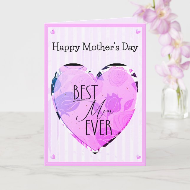 Best Mum Ever Hearts and Roses Mother's Day Card (Orchid)