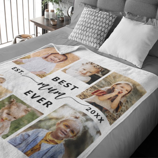 Best Mum Ever - Mother's Day Photo Collage Fleece Blanket (Creator Uploaded)