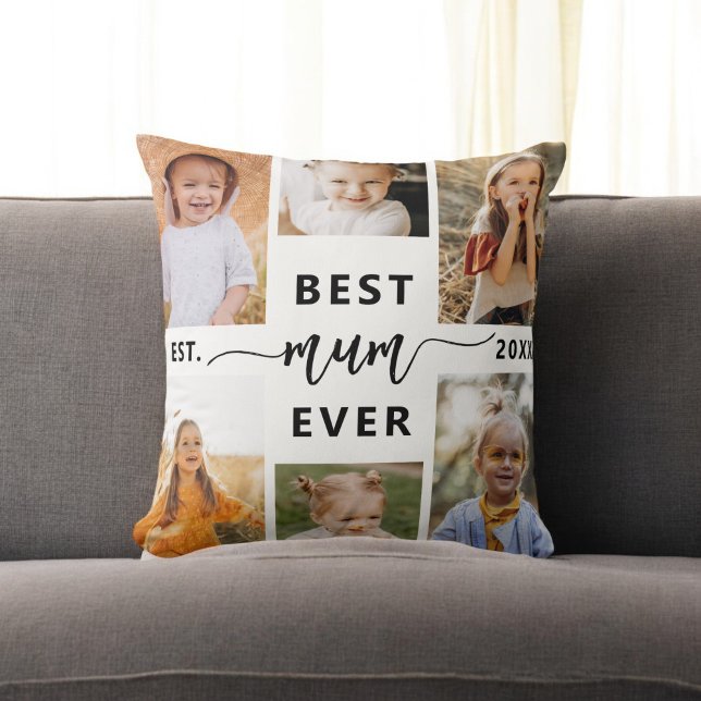 Best Mum Ever - Mother's Day Photo Collage Throw Pillow (Creator Uploaded)
