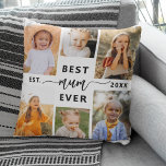 Best Mum Ever - Mother's Day Photo Collage Throw Pillow<br><div class="desc">Celebrate your mum with the "Best Mum Ever" Mother's Day Photo Collage Throw Pillow. This personalized pillow features a beautifully arranged collage of cherished photos, capturing special moments and memories. The heartfelt message "Best Mum Ever" adds a loving touch. Made from high-quality, soft, and durable fabric, it offers both comfort...</div>