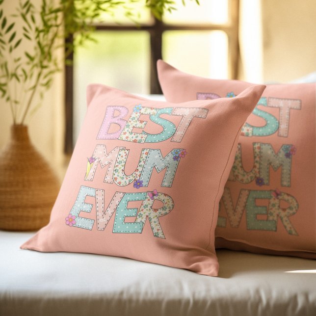 Best Mum Ever Peach Mothers Day Throw Pillow (Creator Uploaded)