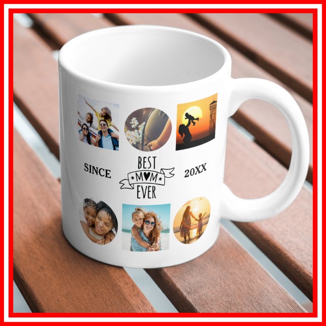 Best Mum Ever Photo Collage Elegant Script Heart Coffee Mug (Creator Uploaded)