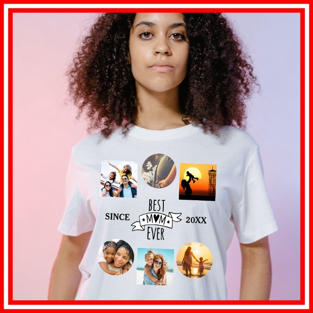 Best Mum Ever Photo Collage Elegant Script Heart T-Shirt (Creator Uploaded)
