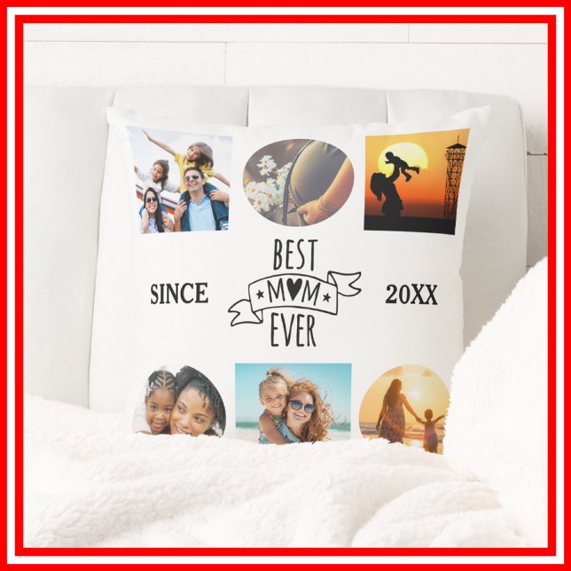 Best Mum Ever Photo Collage Elegant Script Heart Throw Pillow (Creator Uploaded)