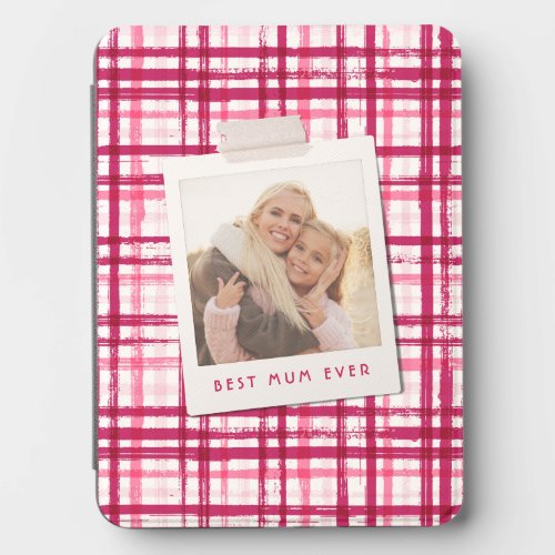 Best Mum Ever Pink Plaid Photo Kindle Cover