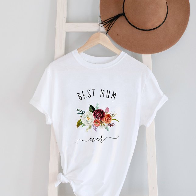 Best Mum Ever | Trendy Burgundy Boho Floral T-Shirt (Creator Uploaded)