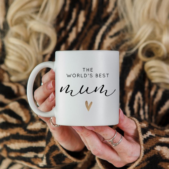 Best Mum Gold Heart Modern Calligraphy Minimalist Coffee Mug (Creator Uploaded)