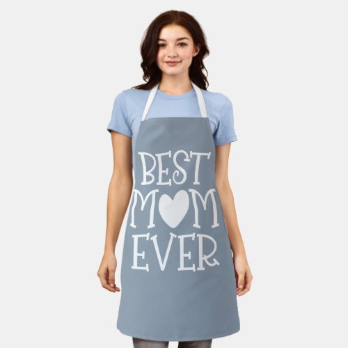 Best Mum Mom Ever Heart Motif Dusty Blue White Apron