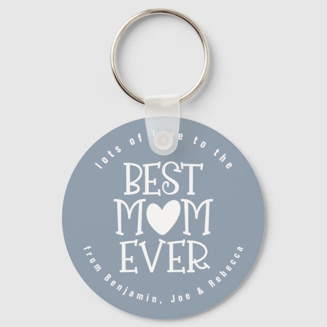 Best Mum Mom Ever Names Dusty Blue White Text Keychain (Front)