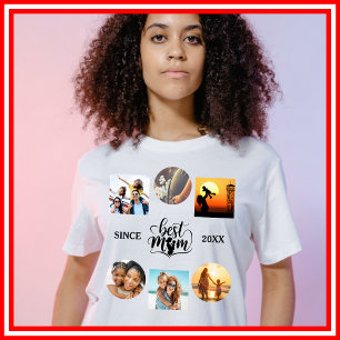 Best Mum Photo Collage Elegant Script Heart T-Shirt