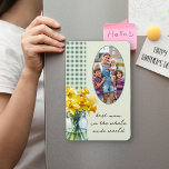 Best Mum Photo Green Gingham and Daffodils in Jar Magnet<br><div class="desc">Photo fridge magnet with your own photo and custom wording such as best mum in the whole wide world. This cute design features a jar of daffodils in bloom,  handwritten typography and country gingham design in pink. Perfect for Mother's Day,  birthday,  new baby etc.</div>