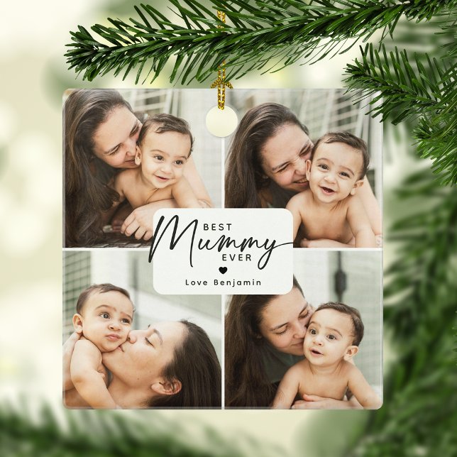 Best Mummy Ever 4 Photo Collage Personalized Ceramic Ornament (Creator Uploaded)