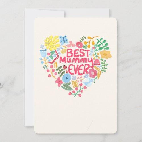 Best Mummy Ever Floral Heart Mid_century Ladybugs Holiday Card