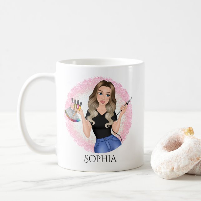 Best Nail Tech Ever Coffee mug, ombre long hair Mug (With Donut)