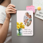 Best Nan Vertical Photo Pink Gingham and Daffodils Magnet<br><div class="desc">Photo fridge magnet with your own photo and custom wording such as best nan in the whole wide world. This cute design features a jar of daffodils in bloom,  handwritten typography and country gingham design in pink. Perfect for Mother's Day,  birthday,  birth of a new grandchild etc.</div>