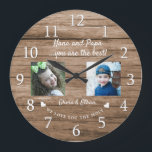 Best Nana And Papa Grandkids 2 Photo Collage Wood Large Clock<br><div class="desc">Unique grandparents gift for Christmas- Personalized photo clock with grandchildren photo,  name and message.</div>