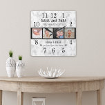 Best Nana And Papa Grandkids 4 Photo Marble Square Wall Clock<br><div class="desc">Elegant marble clock personalized with 4 photos of grandkids and names for the best ever nana and papa.
The personalized photo clock makes it a perfect gift for all occasions.</div>