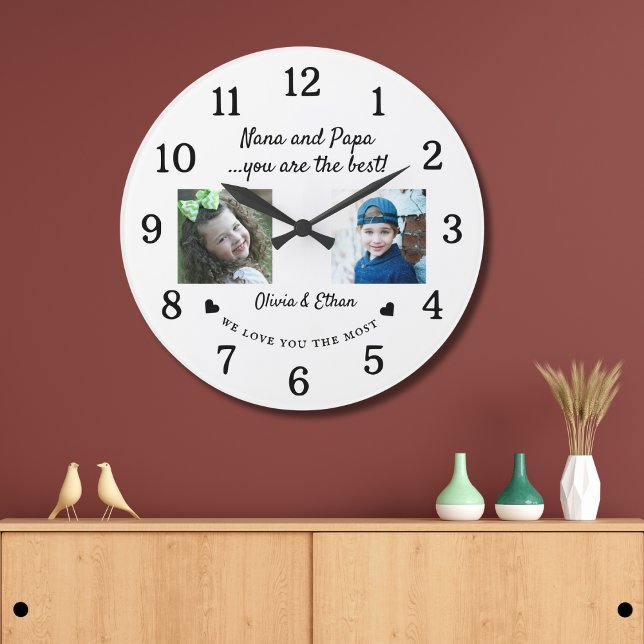 Best Nana And Papa Grandkids Photo Collage White Large Clock (Creator Uploaded)