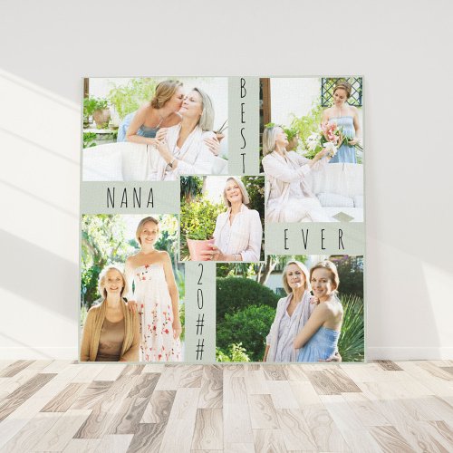 Best Nana Ever 5 Photo Collage Green Square Canvas Print