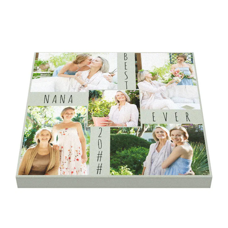 Best Nana Ever 5 Photo Collage Green Square Canvas Print Zazzle