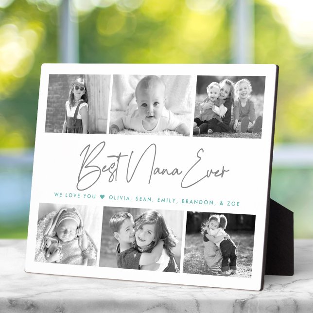 Best Nana Ever 6 Photo Collage Modern Gray Script Plaque (Creator Uploaded)