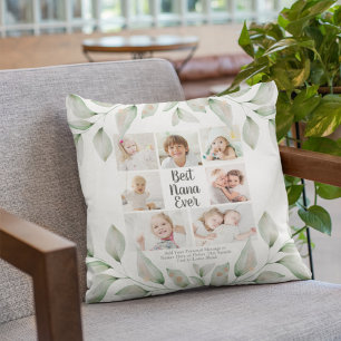 Best Nana Ever 7 Photo Collage Greenery  Throw Pillow
