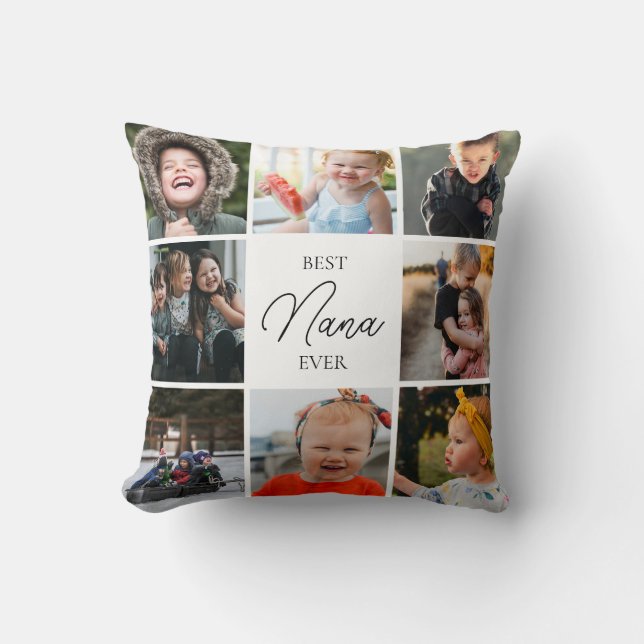 Best Nana Ever 8 Photo Collage Message Throw Pillow (Front)